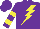 Silk - Purple, yellow lightning bolt, yellow hoops on sleeves, purple cap