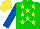 Silk - Green, yellow stars, royal blue sleeves, yellow cap