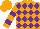 Silk - Orange, purple diamonds, purple hoops on orange sleeves