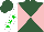 Silk - Hunter green and pink diagonal quarters, green stars on white sleeves, hunter green cap