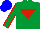 Silk - Emerald green, red inverted triangle, red seams on sleeves, blue cap
