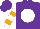 Silk - Purple, white ball, barn emblem, orange hoops on white sleeves, purple cap