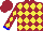 Silk - Maroon, yellow diamonds, yellow diamonds on sleeves with blue cuffs