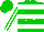 Silk - Green, white hoops, white 'jwe', white stripes on sleeves