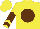 Silk - Yellow, brown ball, brown chevrons on sleeves, brown hoop