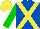 Silk - Royal blue, yellow crossed sashes, green sleeves, yellow cap