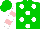 Silk - Green, white dots, pink bands on white sleeves