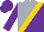 Silk - Silver and purple diagonal halves, gold sash, silver and purple opposing sleeves, purple cap
