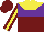 Silk - Purple and burgundy halved horizontally, yellow yoke, yellow stripe on burgundy sleeves, burgundy cap