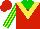 Silk - Red, green yoke, yellow chevron front and back, yellow & green stripes on sleeves