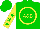 Silk - Green, yellow circled 'a&b', green stars on yellow sleeves