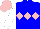 Silk - blue, pink triple diamond, white arms, pink cap