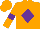 Silk - Orange, purple diamond '4b', purple hoop on sleeves