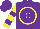 Silk - Purple, yellow circled 'c', purple bars on yellow sleeves, purple cap