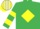 Silk - EMERALD GREEN, yellow diamond, hooped sleeves, white & yellow striped cap
