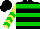Silk - Black, yellow and green hoops, yellow and green chevrons on sleeves