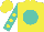 Silk - Yellow, turquoise ball, yellow dots on turquoise sleeves, yellow cap