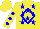 Silk - Yellow, blue stars, blue diamond frame, spots on sleeves, yellow cap