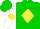 Silk - Green, yellow diamond, white sleeves, yellow armlets, green cap