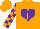 Silk - Orange, orange 'j' on purple heart in purple 'c', purple blocks on sleeves