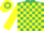 Silk - EMERALD GREEN & YELLOW CHECK, yellow sleeves, hooped cap