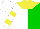 Silk - White and green halves, yellow yoke, yellow bars on sleeves