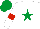 Silk - White, emerald green star, Red Armlets, emerald green cap