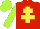 Silk - red, yellow cross of lorraine, lime green sleeves, lime green cap