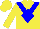 Silk - Yellow, blue chevron on front and back, blue diamond 'hjs' on back