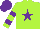 Silk - Lime green, purple star, purple bars on sleeves, purple cap
