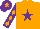 Silk - Orange, purple star, purple sleeves, orange diamonds, purple cap, orange star