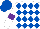 Silk - White, royal blue diamonds, purple armlets on sleeves,royal  blue cap