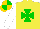 Silk - Yellow, green maltese cross, white sleeves, gold and green quartered cap