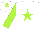 Silk - White, lime green star and sleeves, white cap, lime green star