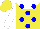 Silk - Yellow, white yoke, blue spots, white sleeves, yellow cap