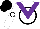 Silk - White, black circle, purple 'v', black circle on sleeves, black cap