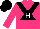 Silk - Hot pink, black 'v' & triangle with white 'h', black 'v' on sleeves, hot pink cap