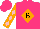 Silk - Hot pink, black 'b' on orange diamond, pink diamonds on orange sleeves