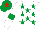 Silk - White, emerald green stars and armlets, emerald green cap, red star
