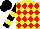 Silk - Yellow, red diamonds, black and yellow hooped sleeves, black, yellow star cap