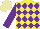 Silk - Yellow and purple diamonds, purple sleeves, beige cap
