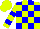 Silk - Fluorescent yellow and blue checks, blue bars on fluorescent yellow sleeves