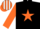 Silk - BLACK, orange star, orange sleeves, white & orange striped cap