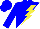 Silk - Blue and white diagonal halves, yellow lightning bolt, blue cap