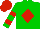 Silk - green, red diamond, red bars on sleeves, red cap