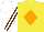 Silk - Yellow, orange diamond on front and back, white stripes on brown sleeves, white cap