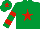Silk - Emerald green, red star, hooped sleeves and star on cap