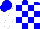 Silk - blue and white checked, white sleeves, blue cap