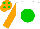 Silk - White, green spot, orange sleeves and cap, green spots