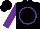 Silk - Black, purple 'infinity stud' in purple circle, black infinity symbol on purple sleeves